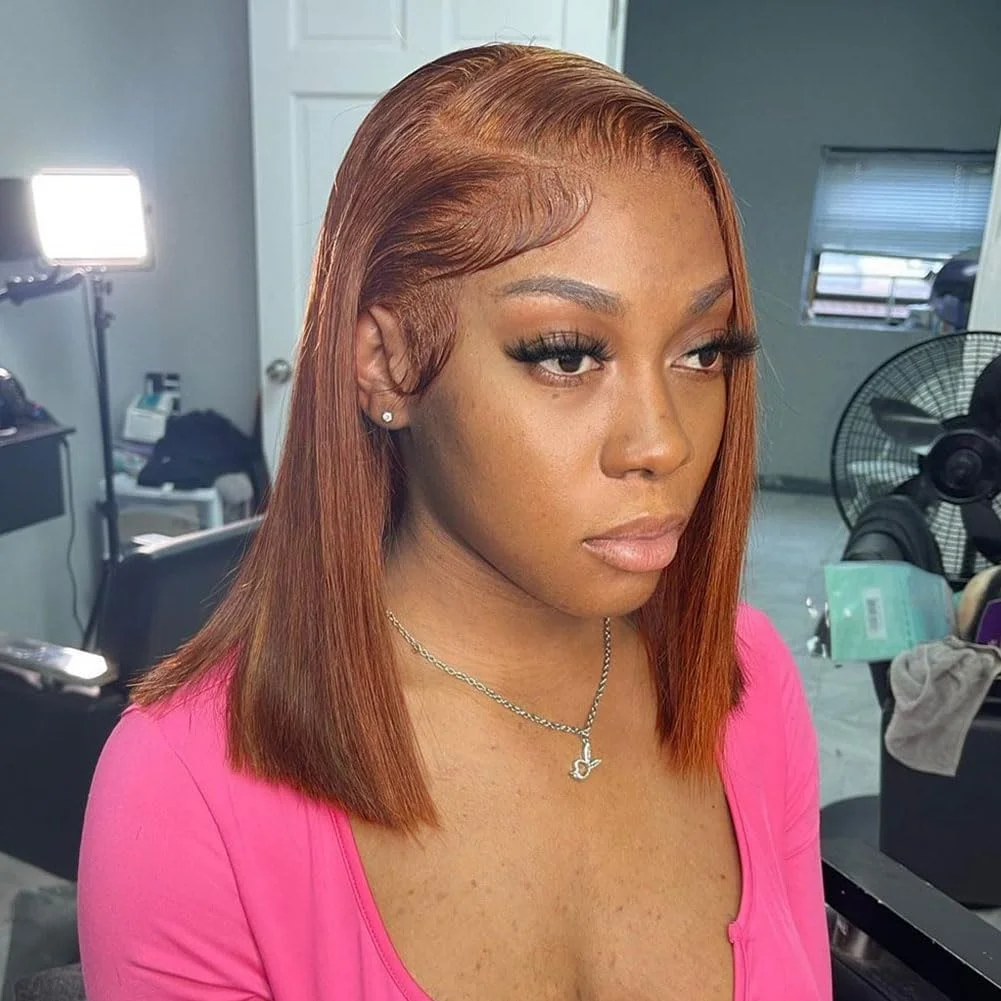 

12A Double Drawn Durable 200% Density Bone Straight Hair Bob Wig 13x4 Lace Front Wig 8-14 Inches Chocolate Brown Human Hair Wig