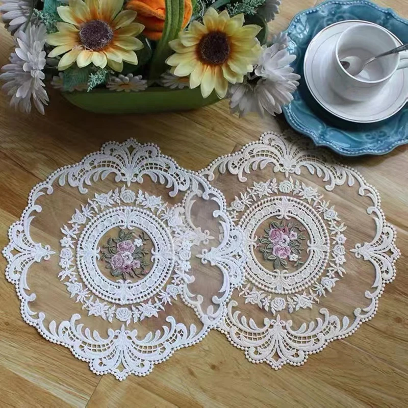 1Pc Dining Table Flower Embroidery Craft Placemat European Style Lace Insulation Plate Mat Anti-scald Coaster Table Pad Accessor