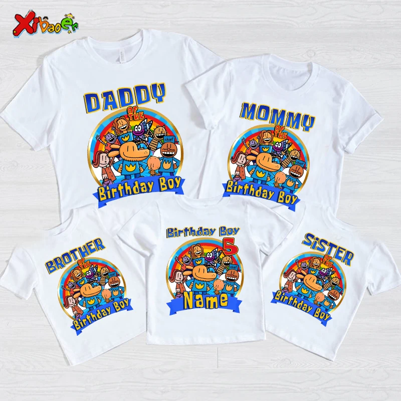 

Dog Man Birthday Boy T Shirt Party Theme Personalized Shirt Kids Gift Birthday Shirt Family Tees Custom Name Party Supplies 5th