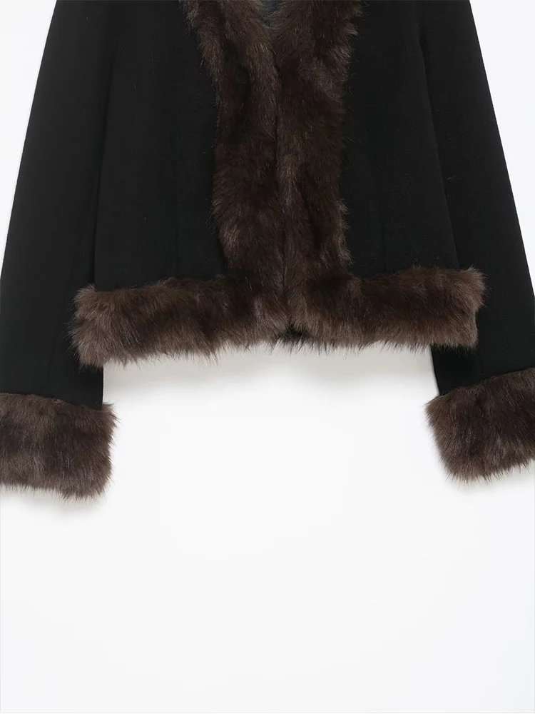 European-style new women's fashionable and versatile elegant fur-trimmed coat with a fitted waist and fur collar.