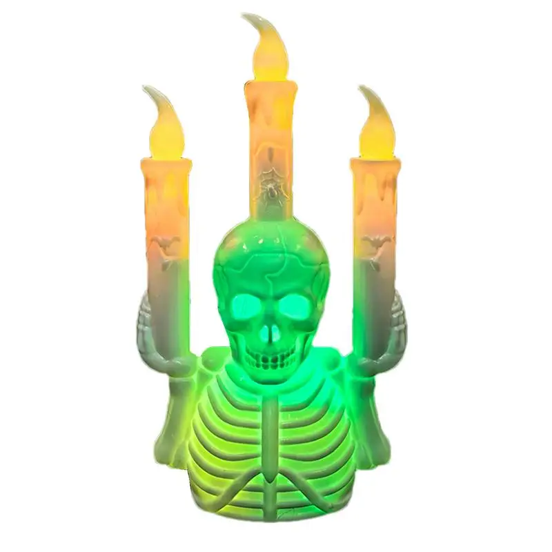 Candelabro de esqueleto de vela sin llama con esqueleto de Halloween, lámpara de vela LED, luces parpadeantes sin llama para el hogar y el dormitorio