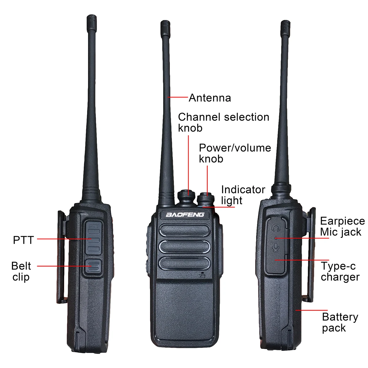 Baofeng-C3 Walkie Talkie com Presumto de Longo Alcance, Rádio Portátil, FM, Conjunto Sem Fio, Rádio Amador em Dois Sentidos, UHF, VHF para Caça, 5W, 2Pcs