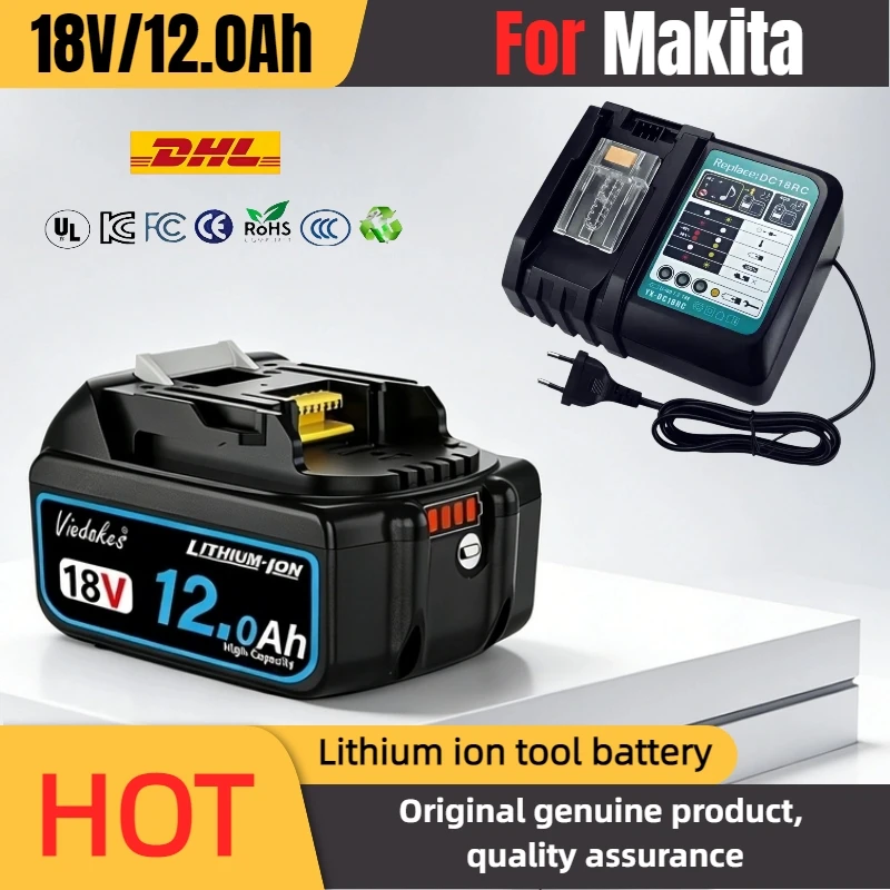 

&Original for Makita 18V battery，18V 8Ah/10Ah/12Ah Rechargeable Battery for Makita drill DGA404 DTW700 DHR202 DJV182 DDF487￥