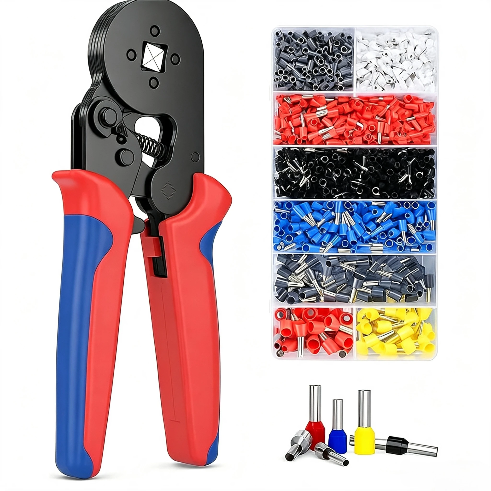 Image of Sechskantiges, selbstjustierendes Ratschen-Crimpwerkzeug-Set 23-7AWG 0,25-10mm² Crimpzangen-Kit mit Aderendhülsen und Kabelklemmen