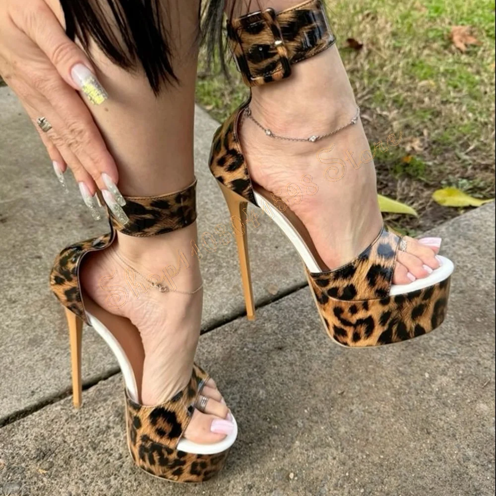 

Leopard Platform Buckle Decor Sandals Stilettos High Heels High Heel Shoes for Women Fashion Heels 2024 New Zapatos Para Mujere