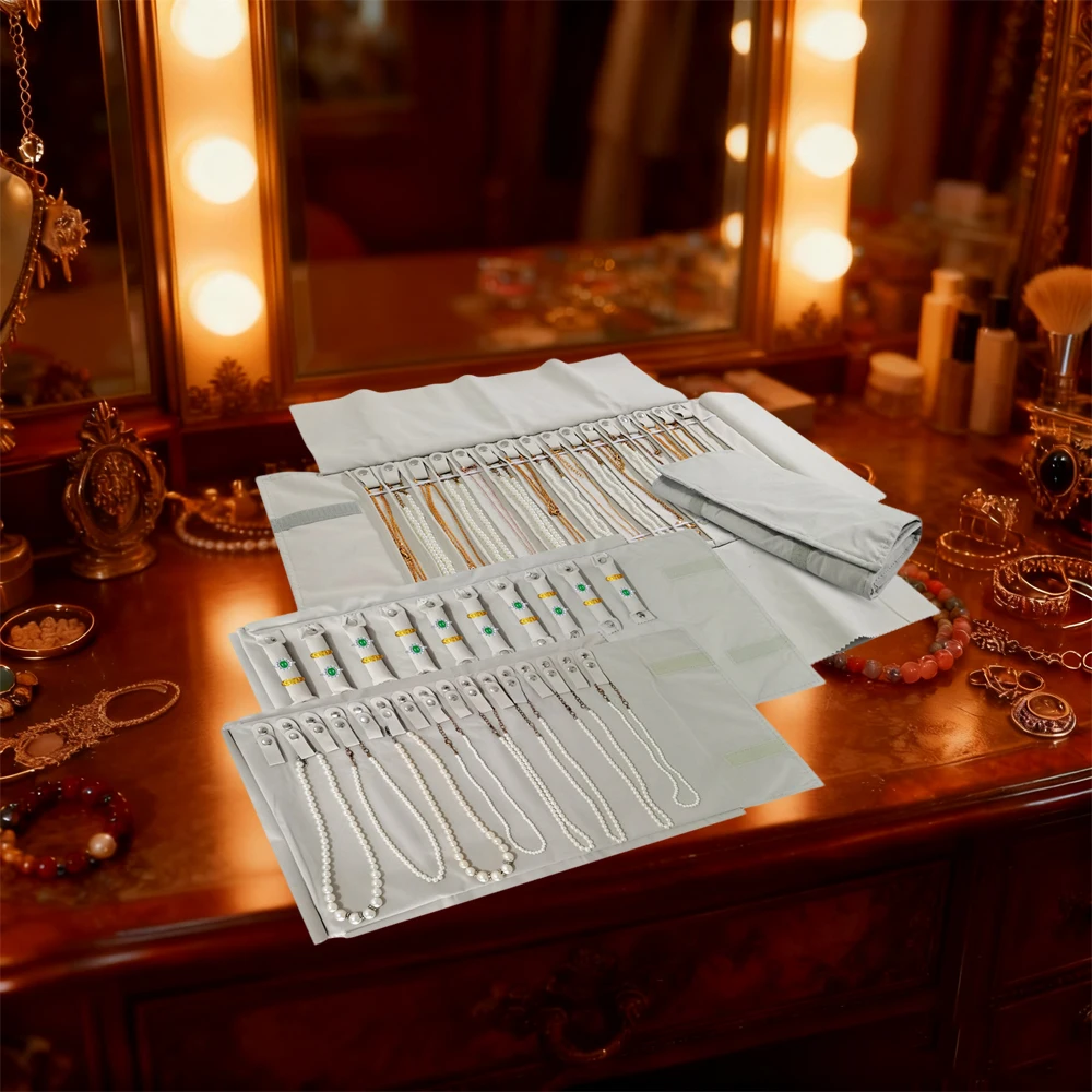 

Серая бархатная сумка для хранения ювелирных изделий, ультраугольная сумка с несколькими отделениями, портативная сумка для демонстрации ожерелья и колец для путешествий и выставок