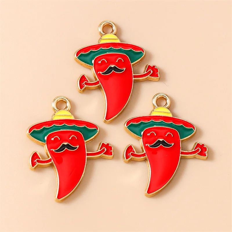 Leslie 10pcs Mexican Carnival Red Chili Pepper Charms Pendants for Jewelry Making DIY Necklace Bracelets Earrings Accessories