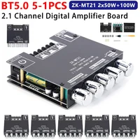 ZK-MT21Placa amplificadora de potencia Digital 2x50W + 100W Bluetooth 5,0 2,1 canales Subwoofer de potencia de graves 12V 24V Placa amplificadora de Audio