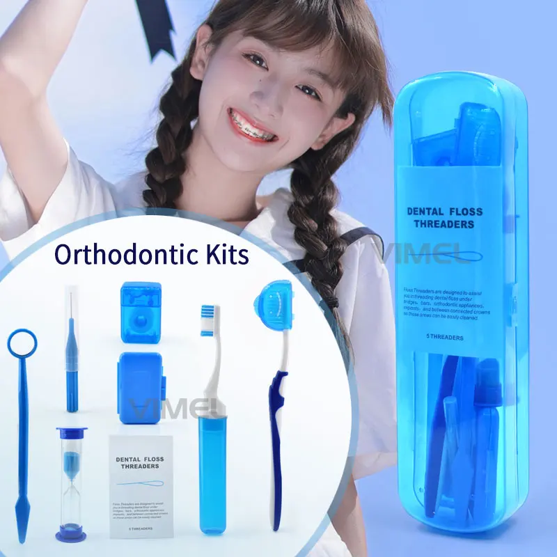 8pcs/set Orthodontic Care Kit Orth Toothbrush Interdental Brush Oral Cleaning Teeth Whitening Portable Dental Floss Travel Tool