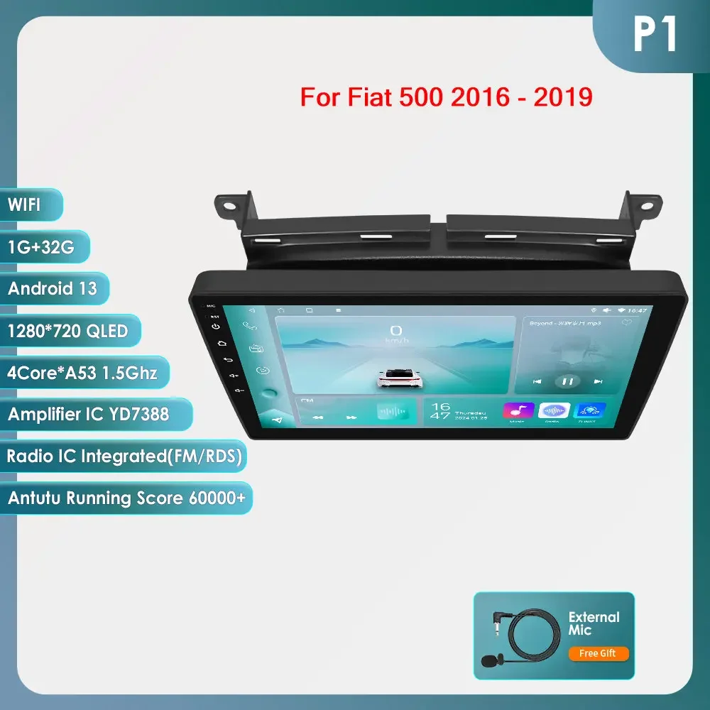 Hizpo 9 ''Draadloze Carplay Android Auto Auto Multimedia Speler Voor Fiat 500 2016 2017 2018 2019 Carplay 4G Autoradio 360 ° Camera