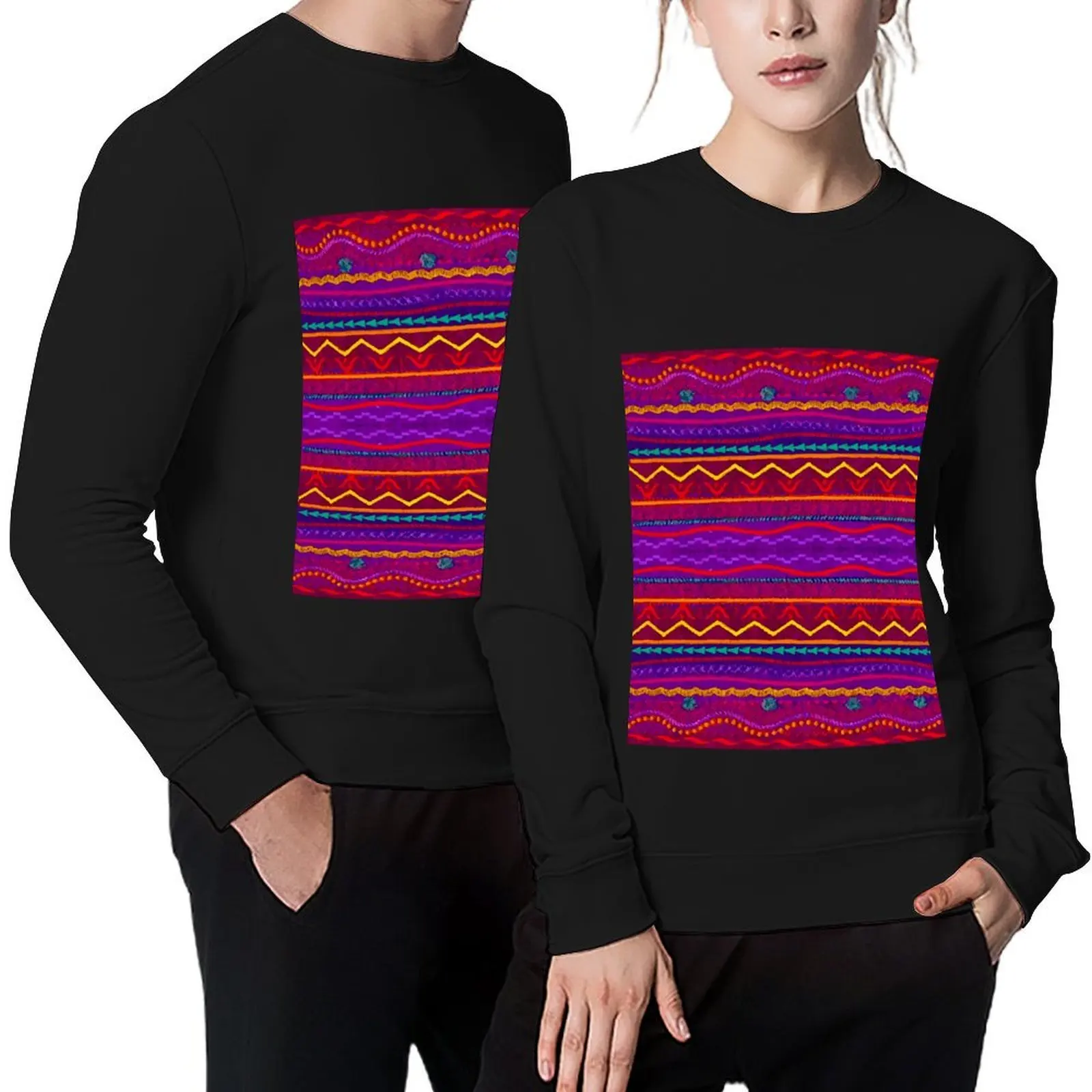 

Maximalist rebozo print multicolor stripes rainbow dopamine decor Pullover men's sweat-shirt set men wear sweatshirt for men