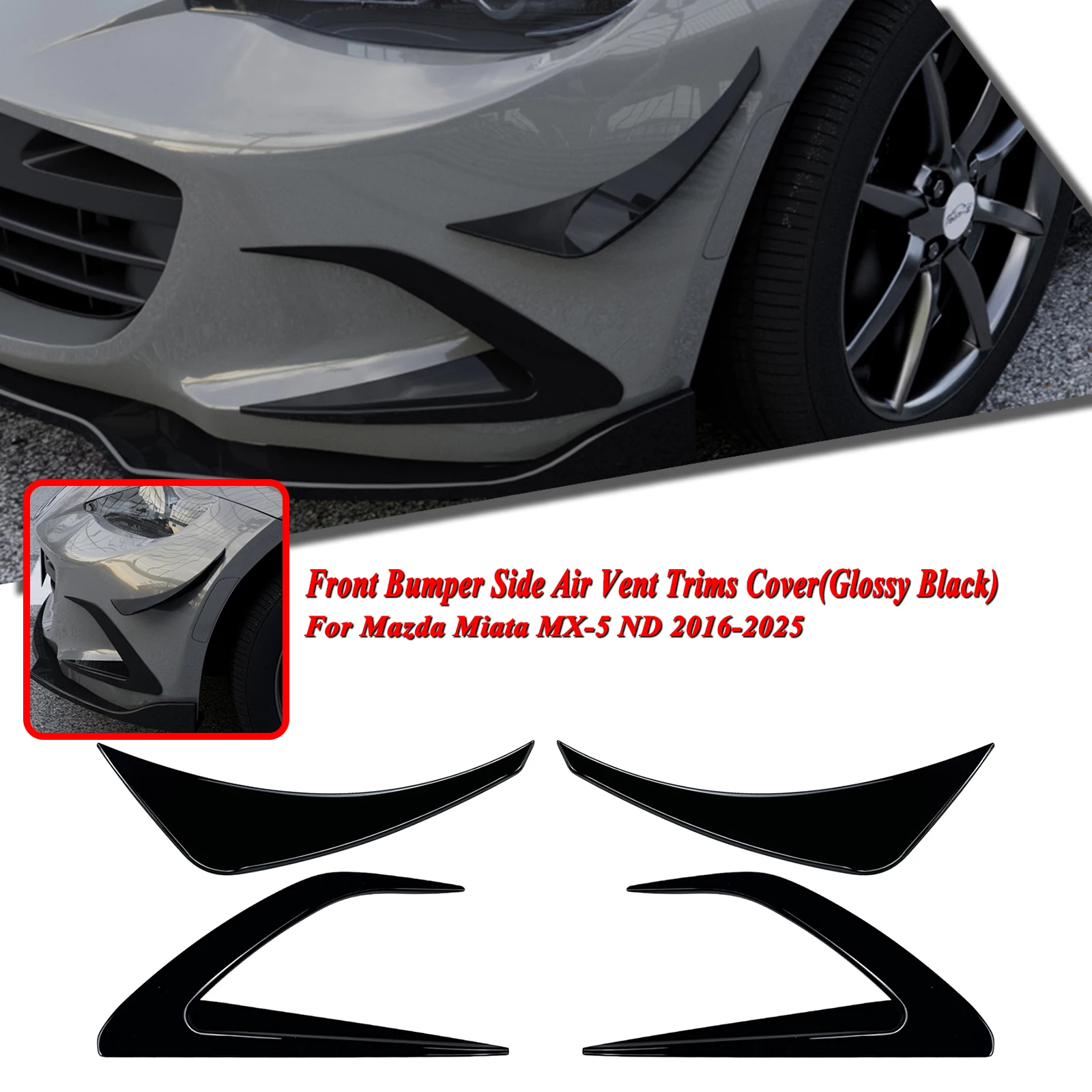 Front Bumper Side Air Vent Trims Fog Light Cover Intake Frame Canards Spoiler Splitter Kit For Mazda MX-5 MX5 ND Miata 2016-2025