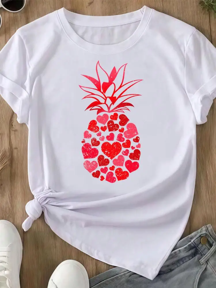 

Футболка с графическим принтом, милая женская футболка с круглым вырезом, футболка с принтом, модная женская рубашка с принтом ананаса, футболки с короткими рукавами
