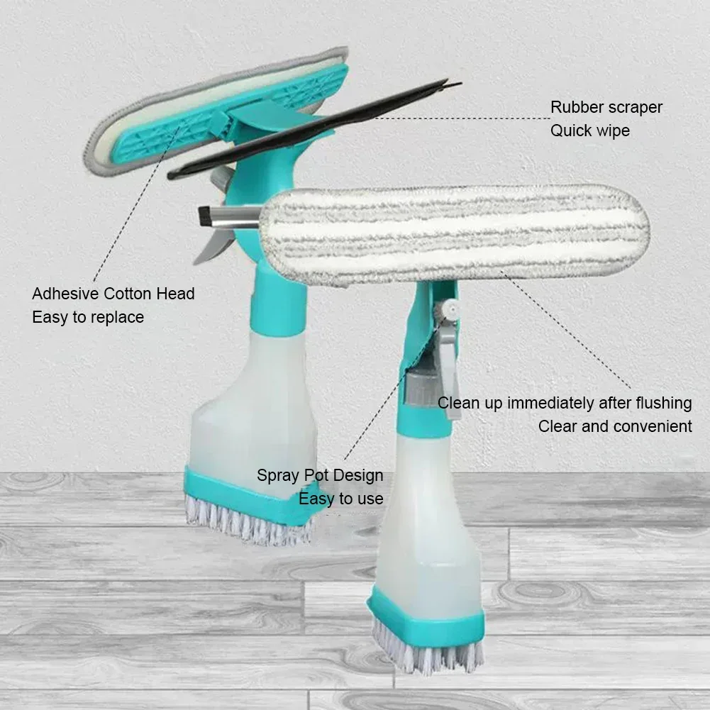 4 in 1 Spray Window Cleaning Brush,Multi-Functional Double-Sided Glass Squeegee Set,Non-Slip Handle Sponge Scrub for Mirror Door