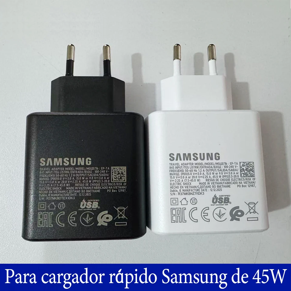 Cargador Samsung de 45w, Cargador Superrápido con Adaptador PD para Galaxy S26+ S25 S24 S23 S22 S21 S20 Note 20 Ultra 10 Z Flip Fold 7 6 5 4 3