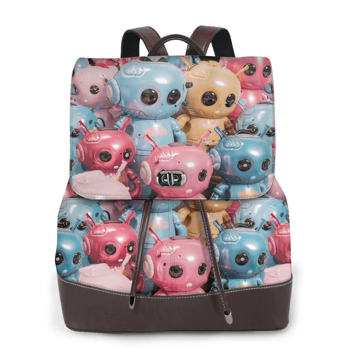 반짝 이는 로봇 친구 3D 패턴 새로운 뜨거운 여성 배낭 디자이너 고품질 가죽 간단한 패션 대용량 배낭
