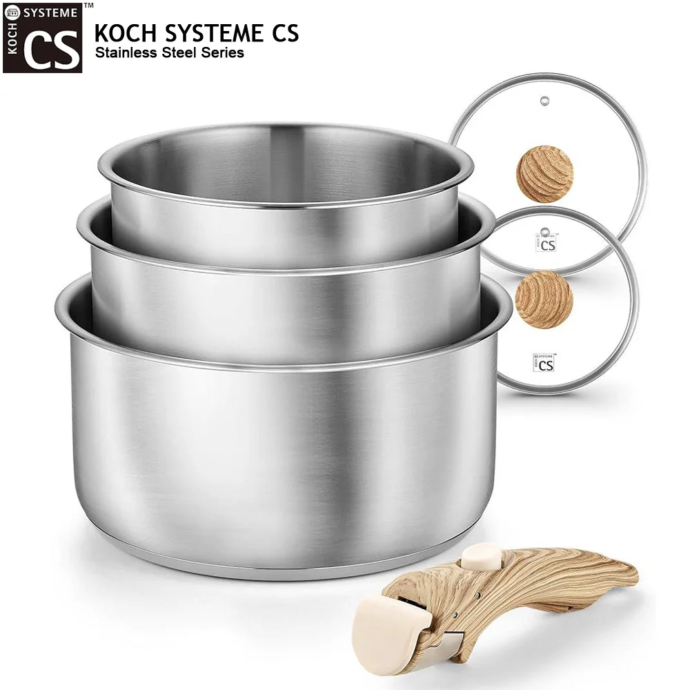 

Набор кастрюль KOCH SYSTEME CS из 6 предметов: 1.5QT, 2QT, 3QT, съемная ручка, трехслойное стальное дно, для молока и других блюд