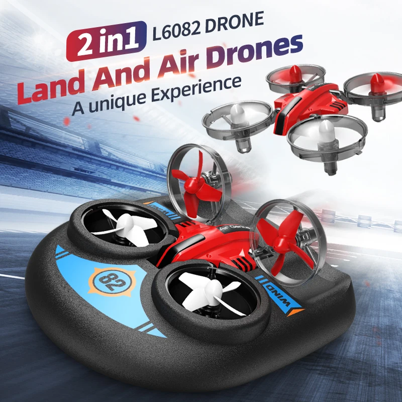 EBOYU-Drone 6082 RC 2.4 mesurz 2 en 1, Avion, Bateau, Véhicule Volant, Air, Bateau, Conduite sur Terre, Maintien d'Altitude, Sauna, Mode Sans Fil, Quadrirotor