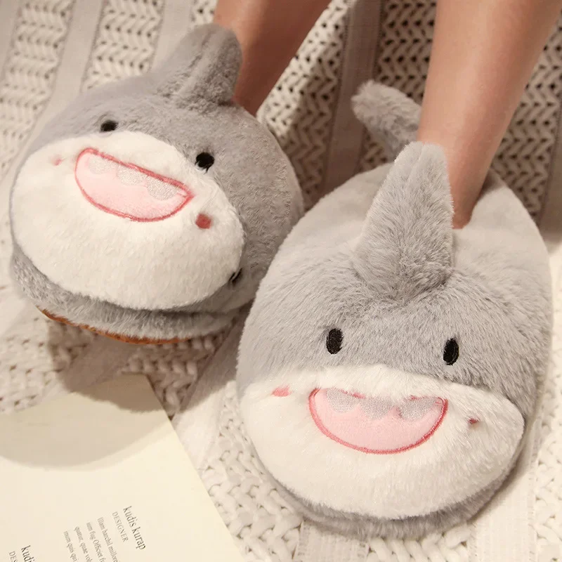 4 Style Anime Plush Slippers Indoor Warm Winter Fullcovered Cartoon Bunny Rabbit Shark Bee Duck Shoes Home Women Slipper