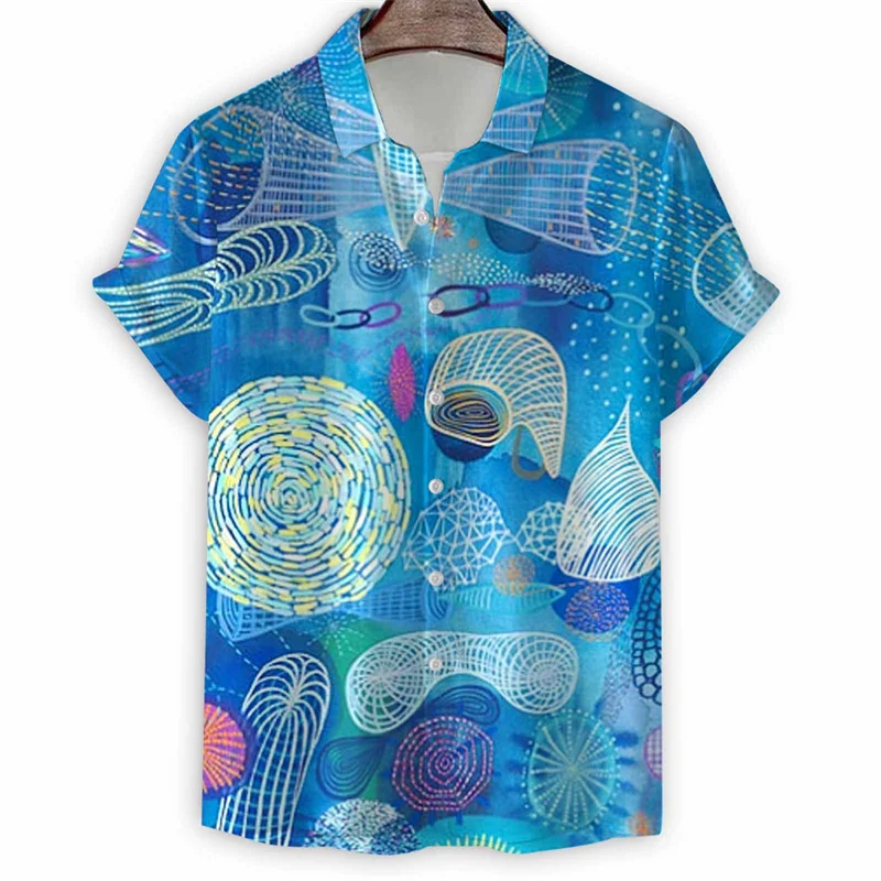 3d Print Geometric Shirt Men Summer Vacation Hawaiian Shirts Tops Street Beach Oversized Short Sleeves Lapel Button Blouse