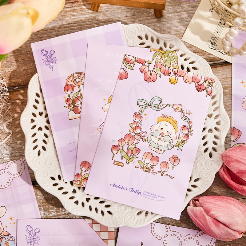 30 Pcs/Set Tulip Dream Series Postcard Creative Hand Drawing Rabbit And Flower Greeting Message Cards Stationery Supplies