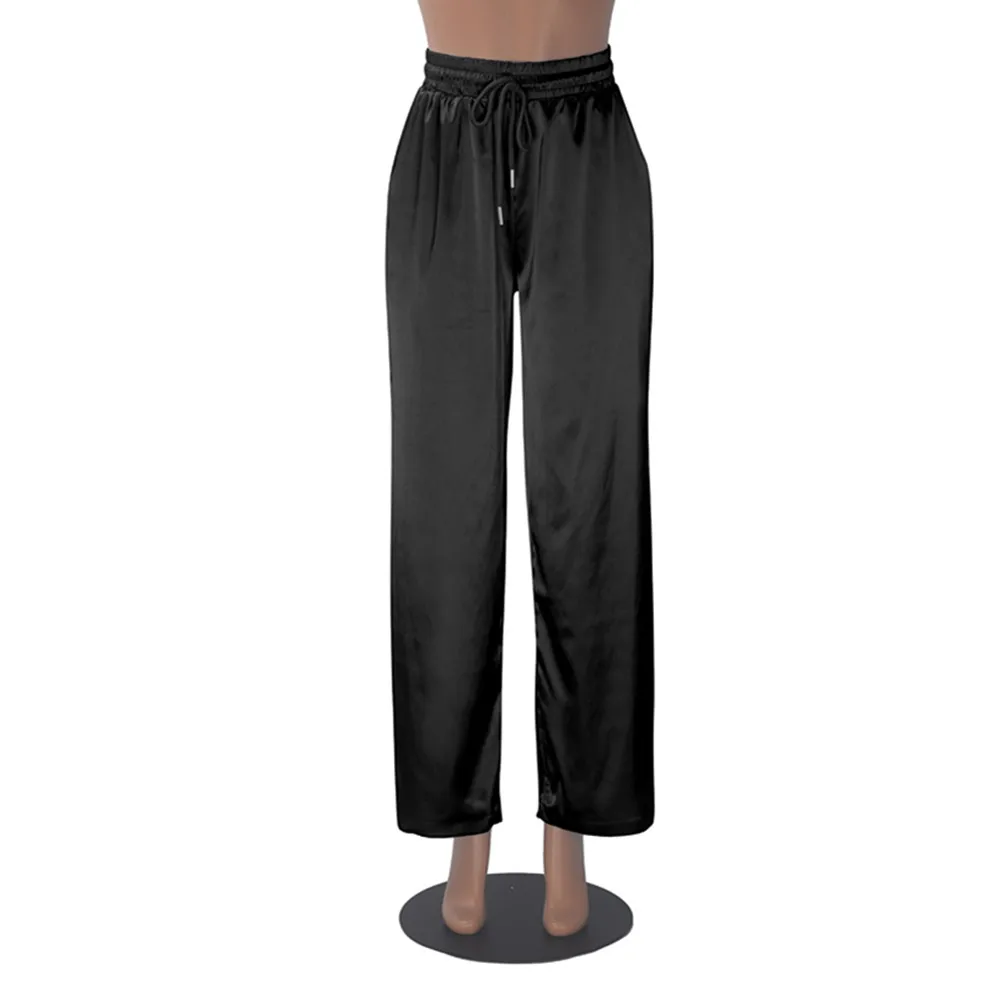 BKLD 2025 Spring Summer New High Elastic Silk Women Clothing Solid Color High Waist Loose Pocket Casual Wide Leg Pants