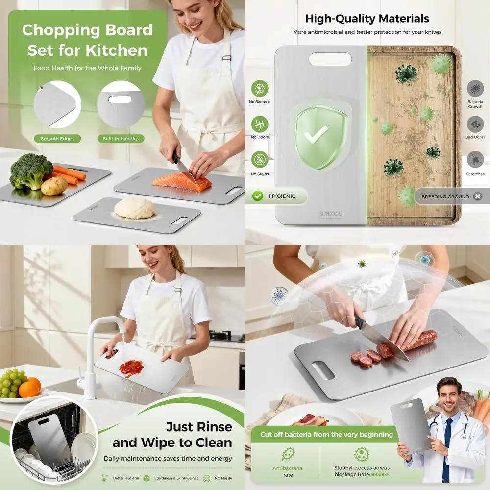 

Triple Titanium Kitchen Cutting Boards Set - Non-Toxic, Dishwasher Safe, Double-Sided, Separates Raw & Cooked Food (Small, Mediu