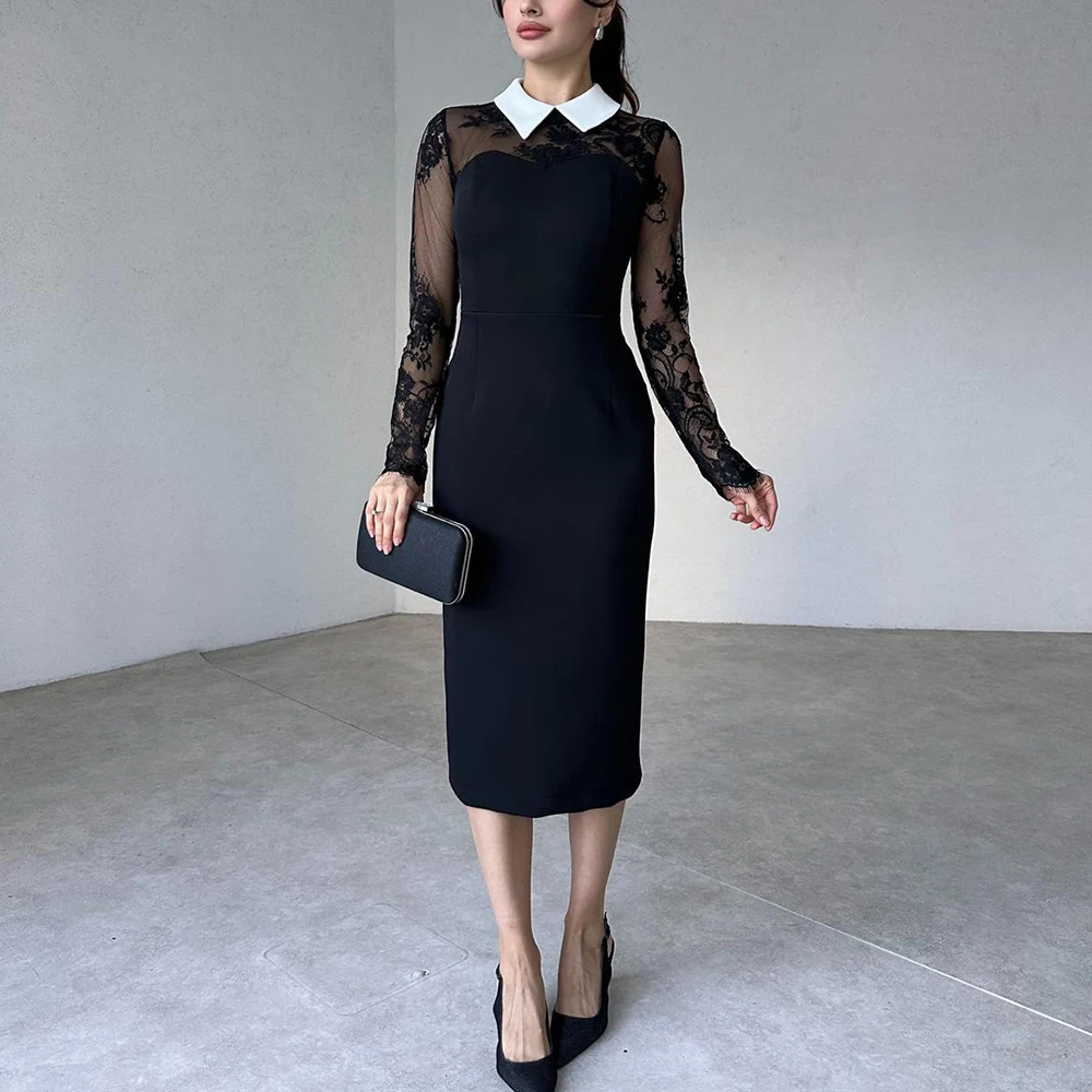 

Talenza Black Bow Long Dress Women Elegant Lace Patch Lapel Sexy Print Dress Luxury High Waist Retro Party Evening Dress Female