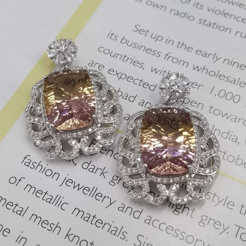 SACEGEMS Luxury 925Sterling Silver Certified 11*15MM Natual Ametrine Pendant Necklace for Women Cocktail Party Fine Jewelry Gift