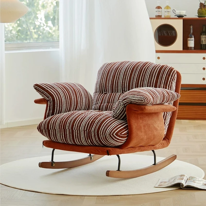 Living Room Leisure Single Sofa Lazy Recliner Medieval Striped Rocking Chair - Super Soft Fabric Light Luxury Rocking Chairs