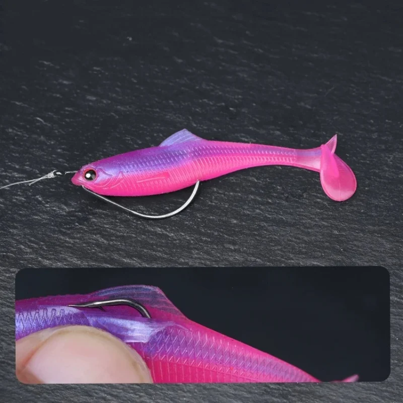 Reizbarer weißer Streifen, weicher Köder, T-Schwanz, Angelköder, langsam sinkend, künstlicher Köder, Wurm, 4–7 cm, schwarzer Pit Culter, Mandarine – Detail 3