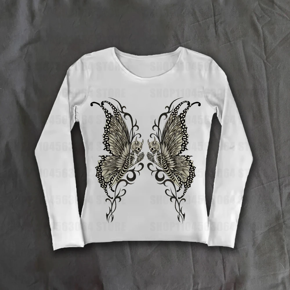 

Y2k Топ с длинными рукавами Goth Harajuku Графический принт Уникальная панк-детская футболка Street Крутая футболка с длинным рукавом Ретро женский топ в стиле хип-хоп