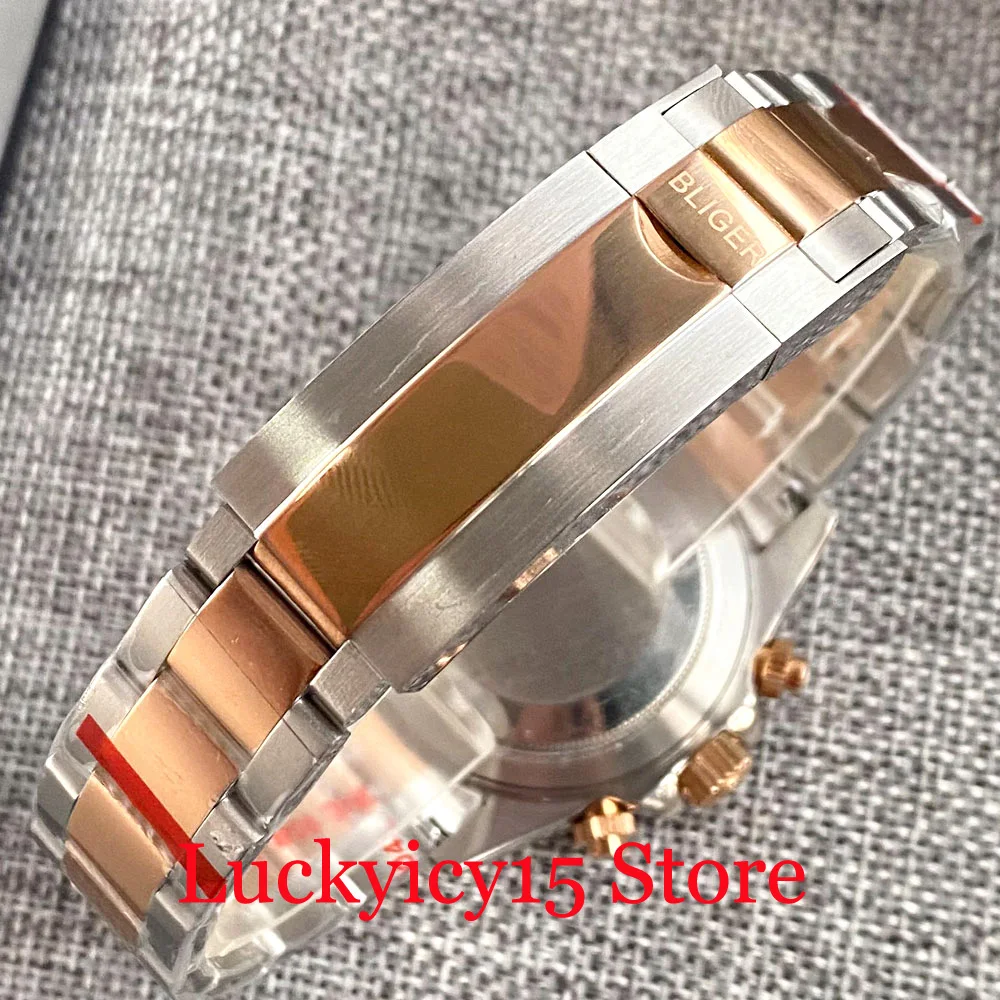 39MM Rose Gold/White/Black Dial Chronograph VK63 Quartz Multi-Function Men's Watch Bracelet Sapphire Glass