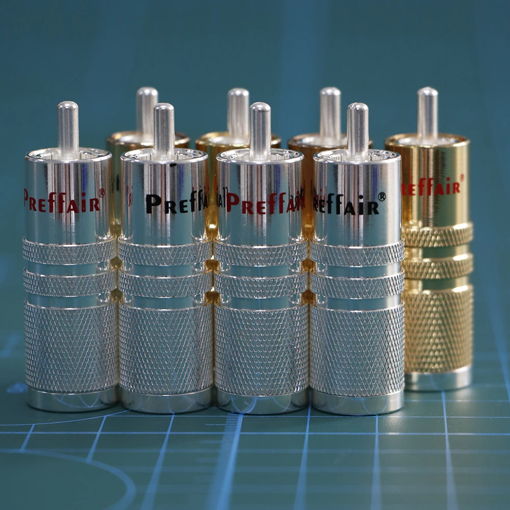 

4 piece Silver & Gold-Plated Male RCA Connectors – High-End Hi-Fi Audio, Durable, for Audiophile DIY Cables