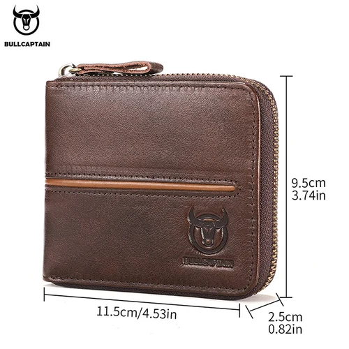 Imagen 2 del producto Cartera Bullcaptain retro RFID con cremallera y compartimento para hombre, tarjetero RFID, mini cartera de cuero antirrobo para hombre