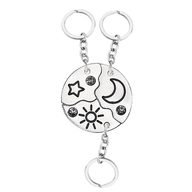 3/4 Piece Set Best Friend Friendship Keychain Sun Moon Cloud Star Inlaid Rhinestone Stitching BFF Pendant Fashion Jewelry Gift