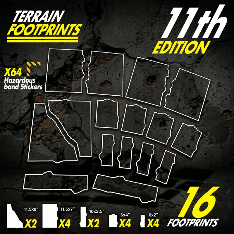 

Footprints 11th Edition Match-Play, Glasspack Terrain Bases, Objectives Markers.