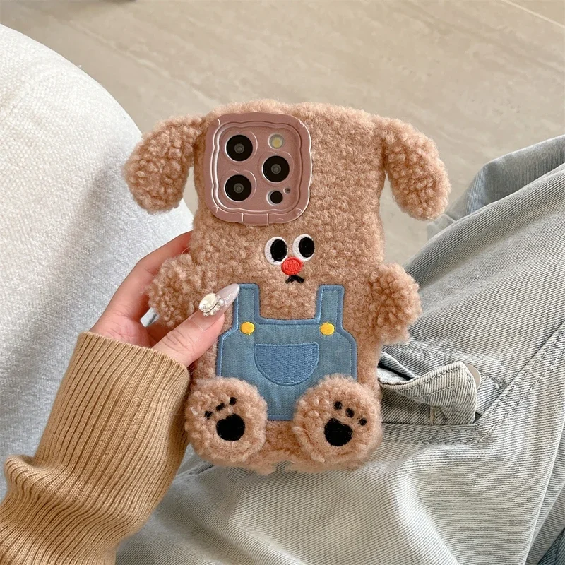 Cute Dog Warm Winter Plush Soft Phone Case for Huawei Mate 60 Pro Mate 50 40 30 Pro Fluff Toy Camera Protect Back Cover Case