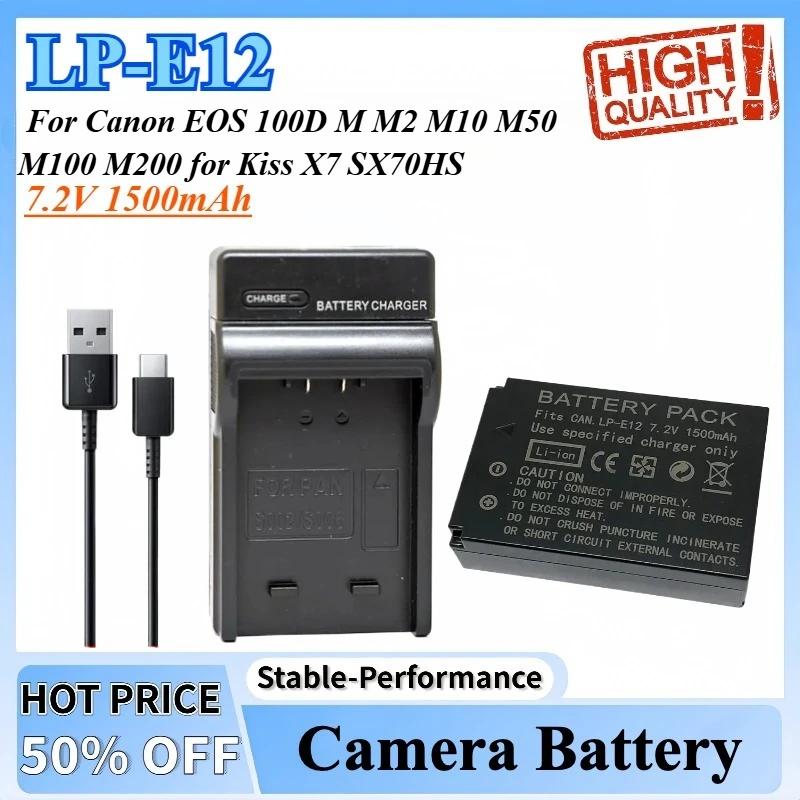 

7.2V LP-E12 LPE12 LP E12 Battery Charger For Canon EOS 100D M M2 M10 M50 M100 M200 for Kiss X7 SX70HS for Rebel SL1 DSLR Camera