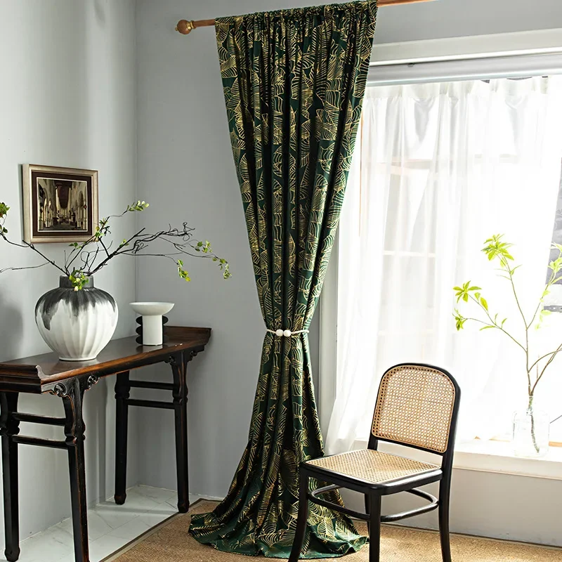 

Cortinas Modern Minimalist Rod Curtain Bronzing Printing Semi Blackout Curtain Bay Window Curtain Fabric Wholesale