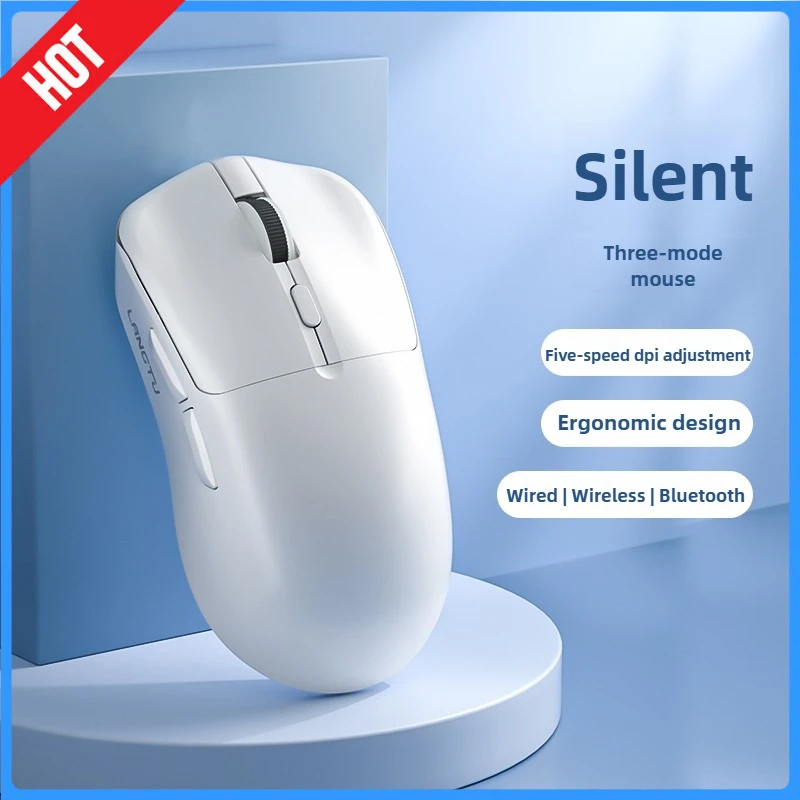 

Langtu T6 Wired/2.4G/Tri-mode Mouse, Silent Office Game Esports Mouse, 5 levels of DPI 8 Buttons Ergonomic Desktop PC/Pad