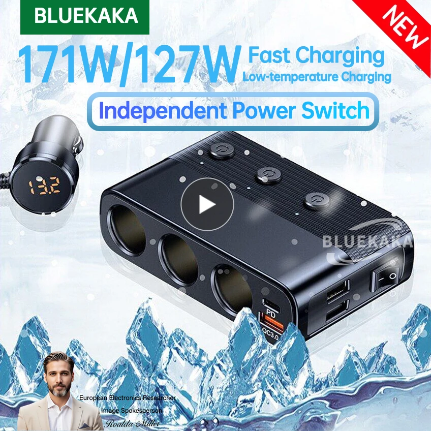 

Автомобильное зарядное устройство 9-в-1 PD30w QC3.0, разветвитель для прикуривателя USB Type-C с переключателем-переходником, розетка для быстрой зарядки, подходит для телефонов iPhone/Xiaomi/Samsung