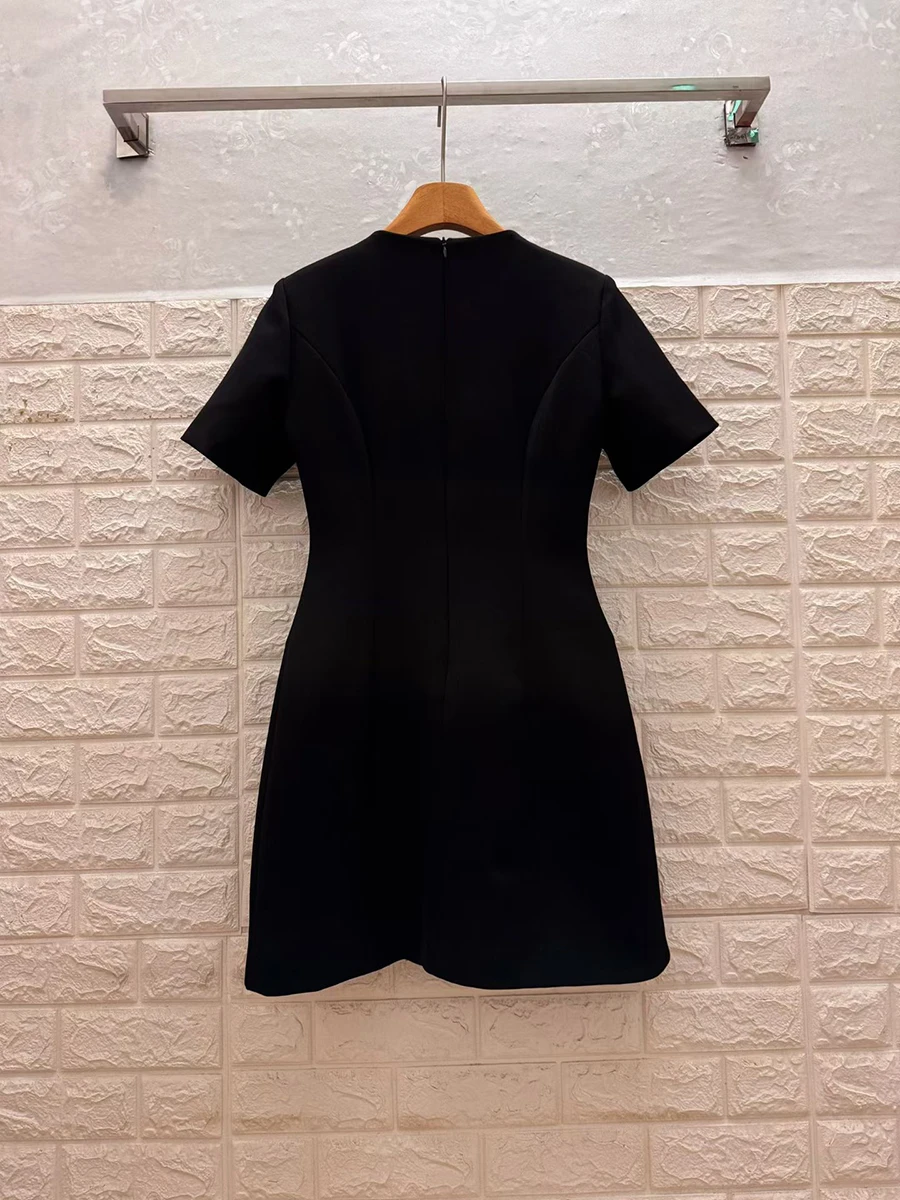 GALCAUR-vestido minimalista liso con botones empalmados para mujer, cuello redondo, manga corta, suelto, suave, elegante, moda de verano, nuevo
