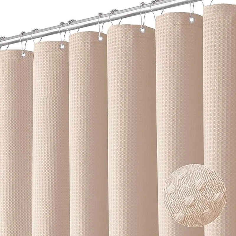 

1pc Waterproof Shower Curtain Plain Waffle Mildew-proof Shower Curtain Bathroom Partition Curtain Home Living Room Decoration