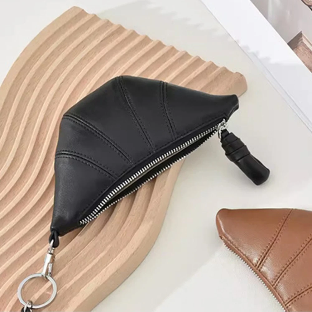 Women Mini Croissant Bag Small Coin Purse Solid Color Neck Dumpling Bag PU Leather Small Storage Bag for Keys Cash