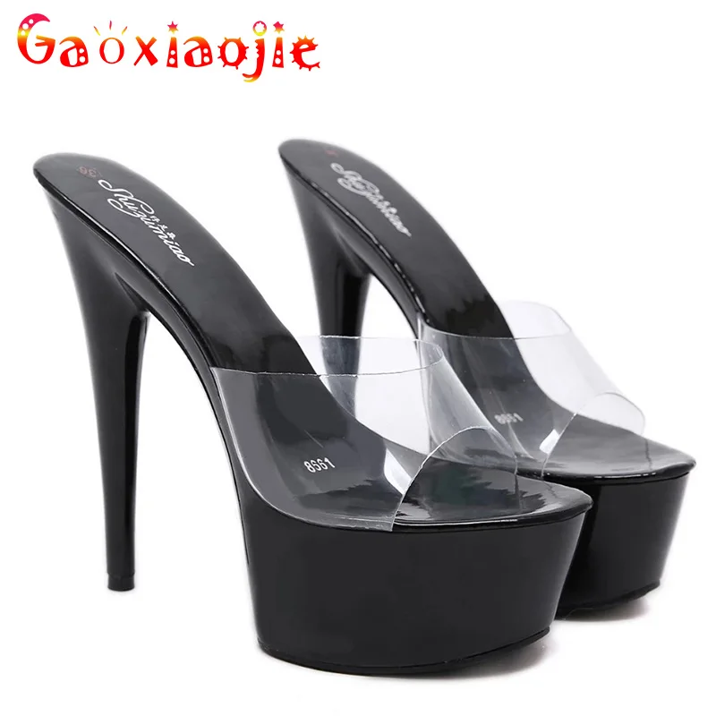 New Women Slipper Crystal Fine Heel 15cm Slipper Female Summer Waterproof 15cm Prevent Thick Bottom Sexy Shoes Factory Price