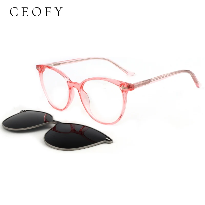 Ceofy Women Cat Eye Fashion Vintage 3 In 1 Polarized Sunglasses Glasses Frame Brand Designer Magnetic UV400