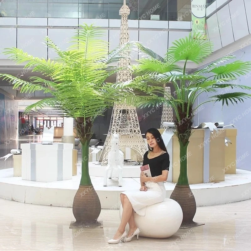 QQSimulation wine bottle coconut tree fake large indoor and outdoor fiberglass green tree decorative ornament