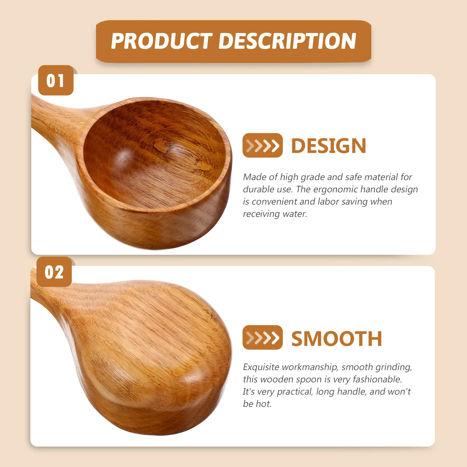 

Wood Water Scoop Large Wooden Ladle Ergonomic Handle Kitchen Serving Watering Gardening Household Multipurpose Water