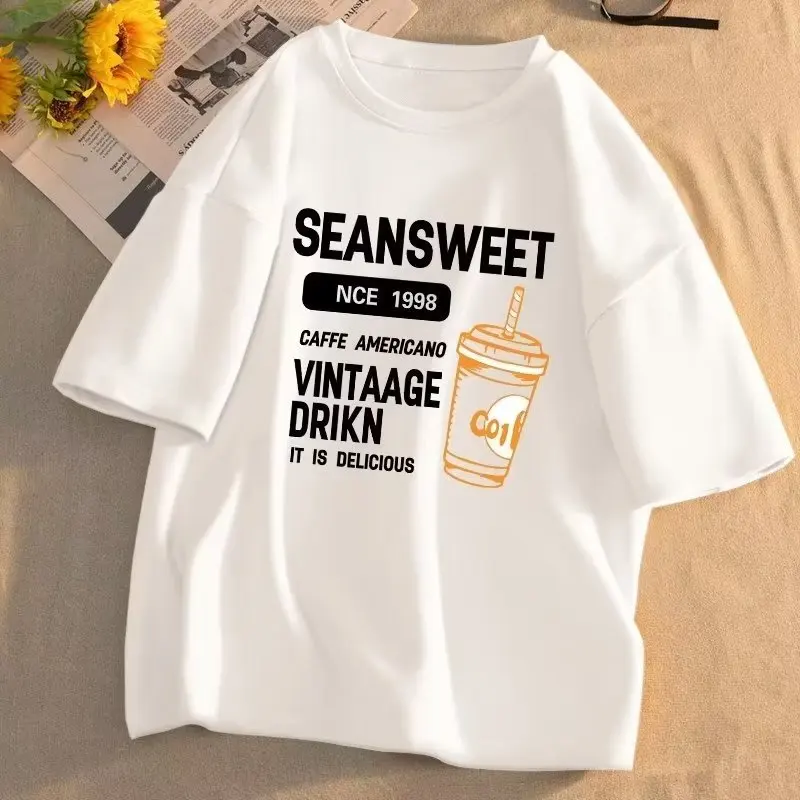 Fashion Seansweet Printed Women T-shirt Harajuku 2025 Summer Short Sleeves T Shirt Female Casual Unisex Streetwear Clothing Tops